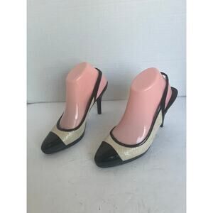 WHBM Olivia Black/Cream Vegan Snakeskin Slingback Stiletto Heels Pump Shoes 8.5M
